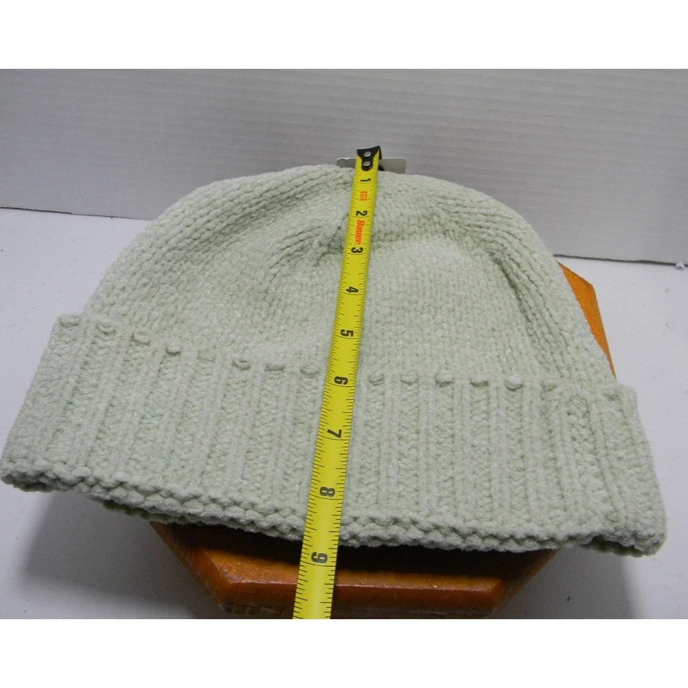 Womens Sage Green Chenille Knit Beanie Cuffed Winter Hat One Size Soft Cozy